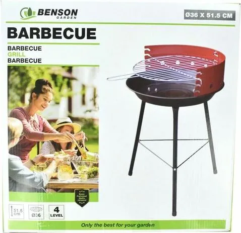 Standgrill H: 51,5 cm 36cm Grillrost mit 4 einstellbare Höhen und Windfangblech