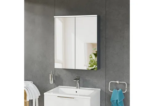 Bernstein Badezimmerspiegelschrank SOLO 60cm Anthrazit matt mit LED-Beleuchtung - Eleganter 2-türiger Spiegelschrank mit 60 cm Breite in Anthrazit matt. Robustes Design für feuchte Räume, integrierte LED-Beleuchtung und viel Stauraum durch Glaseinlegeböden. Ideal für stilvolle Badezimmer.