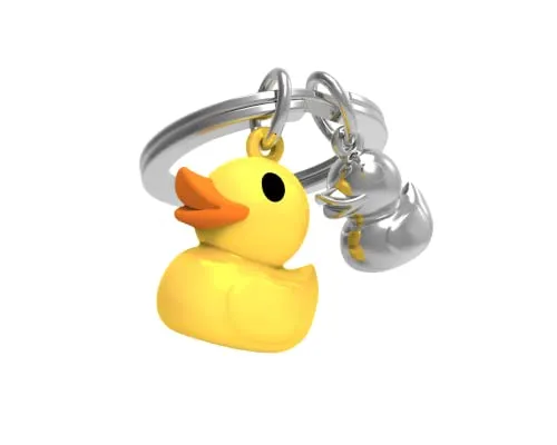 METALMORPHOSE - 3D Metall Schlüsselanhänger Gelbe Ente und ihr silbernes Baby - Frauengeschenk - Muttertagsgeschenk - MTM925-05