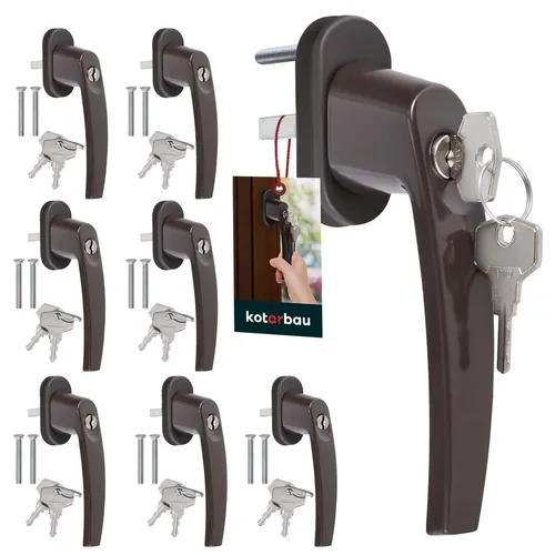 KOTARBAU® 8-tlg. Fenstergriff mit Schlüssel aus braunem Aluminium