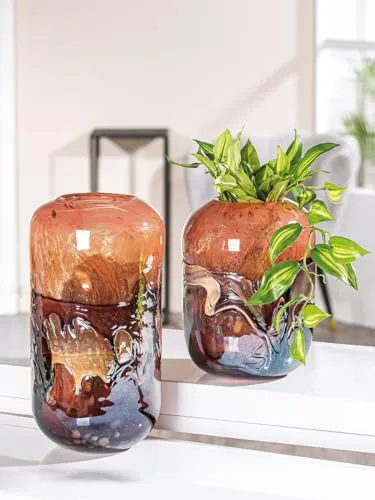 GILDE GLAS art Deko Vase - Einzigartige Blumenvase aus Farbglas - Vasen für stilvolle Dekoration, handgefertigte Glasvase in einzigartigen Farbnuancen, Höhe 27 cm, perfekt als Geschenk für jeden Anlass.