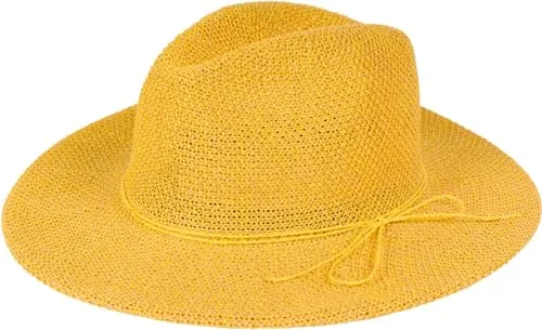 styleBREAKER Damen Panama Sonnenhut mit dünnem Hutband, Strohhut, Schlapphut, Sommerhut, Fedora Hut 04025040, Farbe:Curry