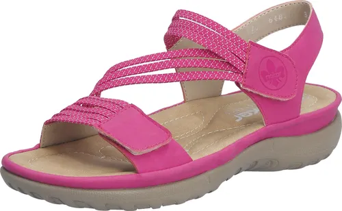 Riemchensandale mit Keilabsatz, Gr. 38, fuchsia - Wanderschuhe: RIEKER-Sandale aus hochwertigem Nubuklederimitat, ideal für warme Sommertage und bequem durch Gummizüge.
