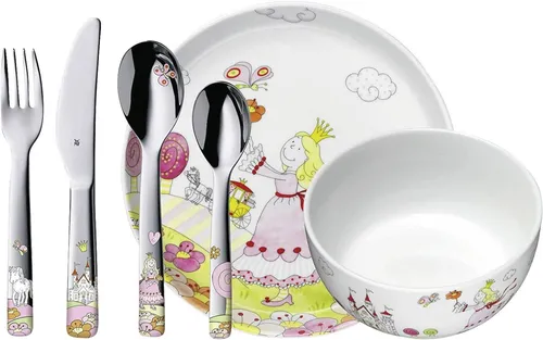 WMF Kinderbesteck 6-tlg. KIDS - Ergonomisch und liebevoll gestaltet - Hochwertiges Kinderbesteck aus rostfreiem Cromargan-Edelstahl mit fantasievollem Prinzessinnen-Dekor. Ideal für die spielerische Förderung der Selbstständigkeit beim Essen.