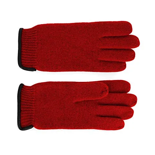 fiebig Walkhandschuh mit Lederkante | Fingerhandschuh aus gewalkter Wolle für Damen & Herren | Schurwollhandschuh in vielen Farben (7,5-L, Rot)