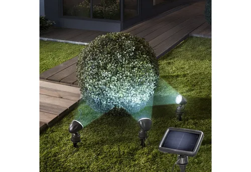 esotec Gartenstrahler TRIO 3er Set - Solarstrahler mit Nichia LEDs - Lampen - Flexibles 3er Set mit kaltweißem Licht (6500K) für optimale Gartenbeleuchtung, inklusive langlebigem Akku und automatischer Einschaltung bei Nacht.