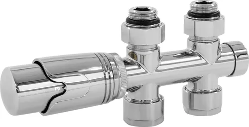 LuxeBath Heizkörperthermostat Multiblock Mittelanschluss - Heizkörperthermostat für Zweirohr-Heizungsanlagen, hochwertiges Chrom-Design, wartungsfrei mit Frostsicherung und einstellbarem Temperaturbereich von 0-30 °C.