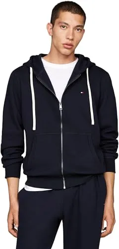Tommy Hilfiger Herren Hoodie Essential Fleece Zip Through, Blau (Desert Sky), M - Kapuzenpullover für Herren, weich und bequem mit Reißverschluss und praktischen Taschen, ideal für jeden Anlass und vielseitig kombinierbar.