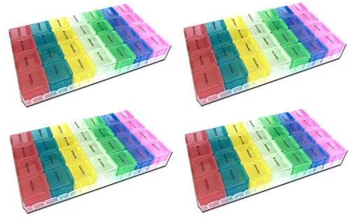 Unbekannt 4er Set Pillenbox 7 Tage farbig Pillendose Medikamentenbox Tablettendose mit 28 Fächern