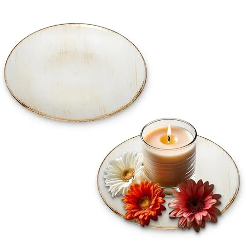 Deko-Teller 2er Set 22 cm in Creme-braun Vintagelook - Flache Teller als Tischdeko Kerzenteller