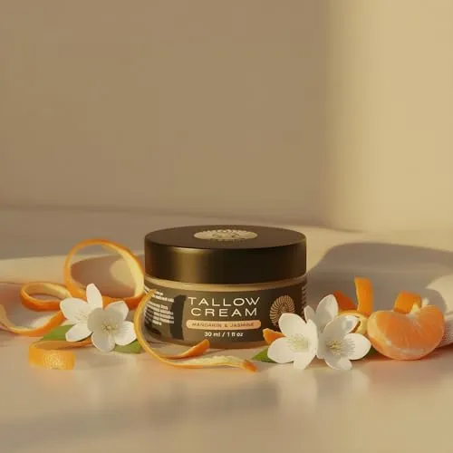 Premium Whipped Tallow Creme – Mandarin & Jasmine – Handgemacht & luftig – 100% Rindertalg für Gesicht & Körper – Natürliche Pflege für trockene, sensible Haut – Ohne Konservierungsstoffe