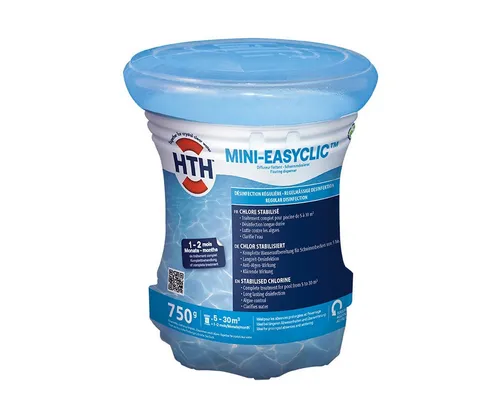 HTH Mini-Easyclic 750 g Chlor Dosierer für Pools - Praktische Komplettpflege für Pools von 5-30 m³ – Langsam lösliches Chlor sorgt für bis zu 2 Monate kontinuierliche Desinfektion und Algenverhütung. Ideal für Urlaubszeiten und einfache Handhabung!
