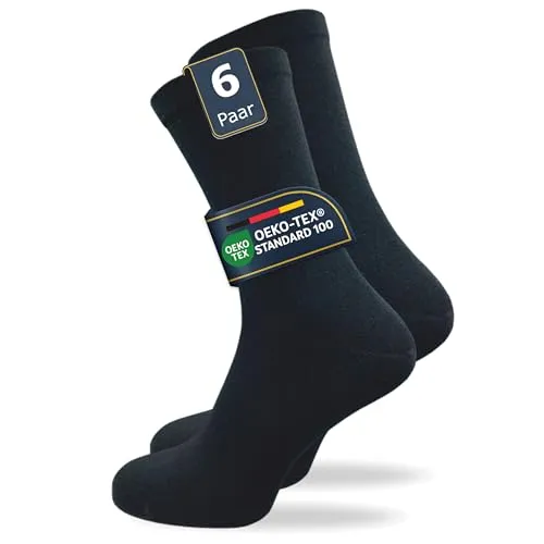 GAWILO Herren Venensocken (6 Paar) | Ohne Gummibund & ohne Naht | Venenfreundliche, blickdichte Wellness Socken | Geeignet für Diabetiker (47-50, schwarz)
