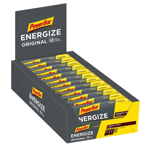 Powerbar Energize Original Cookies&Cream - 15x55g - Gewichtsmanagement Riegel mit C2MAX für optimale Energieversorgung, ideal für Wettkämpfe – leicht zu kauen und mit extra Natrium & Magnesium.