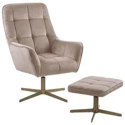 BELIANI Sessel mit Hocker Beige Samt Gesteppt