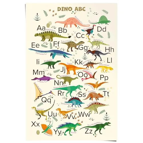 REINDERS Poster, Dino ABC, Kinderzimmer, Poster, Wanddeko, Room Decor, 150 gr. glänzend Bilderdruckpapier, Mehrfarbig, 91,5x61cm