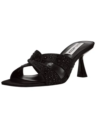 STEVE MADDEN Pantoletten aus Lederimitat und Textil - Elegante Pantoletten in Schwarz, Größe 36 EU, mit 5 cm Trichterabsatz für einen stilvollen Auftritt und hohen Tragekomfort.