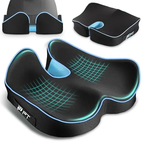 POOTACK Orthopädisches Sitzkissen für Bürostuhl & Autositz – Ergonomisches Steißbeinkissen aus Memory-Schaum, Fördert Durchblutung, Entlastet das Steißbein und Erhöht Sitzkomfort, Blau