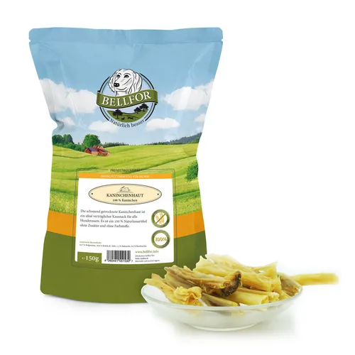 Bellfor Hundesnack Kaninchenhaut Hunde Trockenfleisch Hase Getrockneter 150g