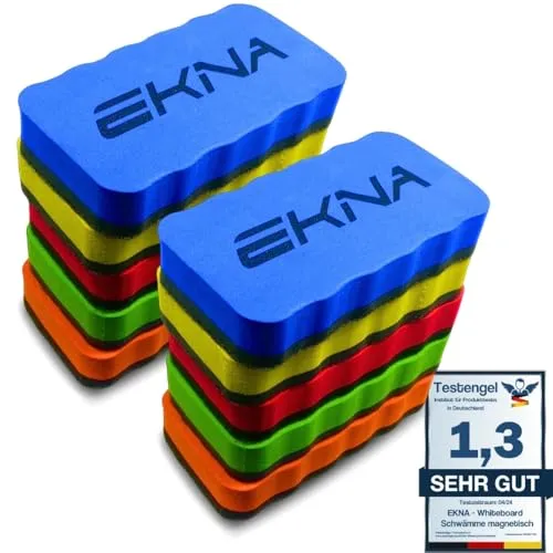 EKNA 110 x 55mm Schwamm Whiteboard - 10 bunte Whiteboard eraser - Schwamm für Whiteboard & Kreidetafel - Wand Radierer zur Trockenreinigung bei Markern, Stifte & Kreide (10er-Set)