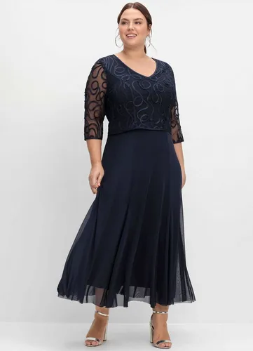 Sheego Etuikleid Abendkleid 3/4-Arm . aus Mesh, mit Zierborten