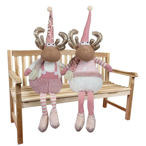 Elch Kantenhocker Pärchen 36cm & 70cm in pink von Christmas Paradise