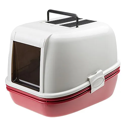 Ferplast Katzentoilette mit Deckel, Sieb-System Ermöglicht Einsparung von Streu MAGIX, tiefer Boden, abgedunkelte Schwingtür, Filter incl. 55,5 x 45,5 x h 39 cm.Bordeaux