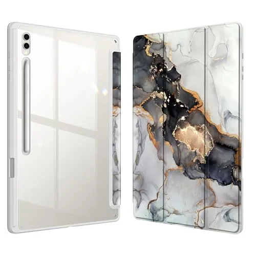 Fintie Hybrid Hülle für Samsung Galaxy Tab S10 Ultra/S9 Ultra/S8 Ultra 14.6 Zoll Tablet- Stoßfeste Abdeckung mit Transparent Hartschalen Schutzhülle und Stifthalterung, Trüber Marmor