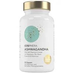Cosphera Ashwagandha | 90 Kapseln | KSM-66®-Extrakt - Nahrungsergänzungsmittel mit hochwertigem KSM-66®-Extrakt, unterstützt Stressabbau und fördert das Wohlbefinden.
