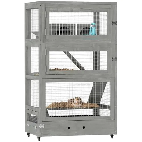 PawHut Kleintierkäfig mit Hütten und Wippe