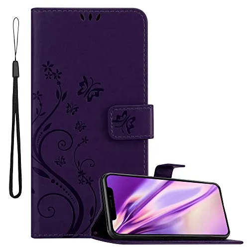 Cadorabo Hülle kompatibel mit Apple iPhone XR Blumen Design aus Premium Kunst Leder Flip Klappbare Stoßfeste Magnetische [Standfunktion] [Kartenfächern] Cover Hülle für iPhone XR Tasche in Lila