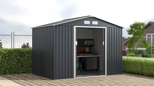 KONIFERA Gerätehaus Metall 277x195 cm - Geräteschuppen aus wetterfestem Metall, inkl. Bodenrahmen und fast wartungsfrei. Ideal für die Aufbewahrung von Gartenutensilien.