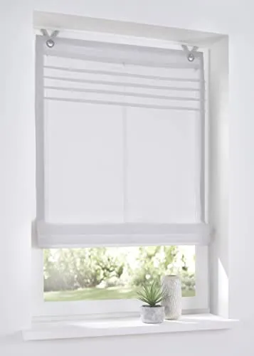 Raffrollo Kessy Biese weiß 60*140 cm - Raffrollo für einfache Montage ohne Bohren, pflegeleicht und maschinenwaschbar bei 30°C, ideal für jedes Fenster.