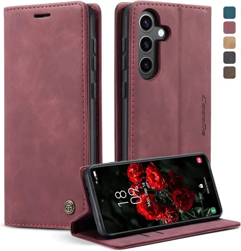 Handyhülle Samsung Galaxy S24 5G Premium Leder Flip Case Weinrot - Elegante Flipcase in Weinrot für das Samsung Galaxy S24 5G, bietet optimalen Schutz und stilvolles Design für Erwachsene.