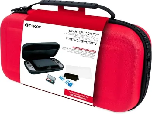 NACON Switch 2 3er Pack | 1 Hartschalenkoffer | 1 Displayschutz | Spieleaufbewahrungsbox (Rot)