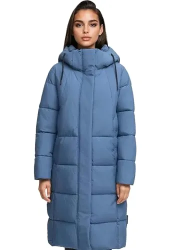 MARIKOO Damen Wintermantel N099 - DustyBlue, Größe 3XL - Stylischer Damen Wintermantel mit abnehmbarer Kapuze und Fleecefutter für angenehme Wärme. Bewegungsfreundliches Design und praktische Taschen sorgen für Komfort und Funktionalität an kalten Tagen.