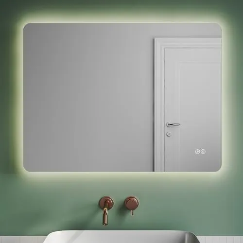 SUNXURY Badspiegel 80x60cm mit Touch-LED-Beleuchtung - Badezimmer Wandspiegel mit IP44 Schutzklasse und automatischer Beschlagfreiheit. Wählen Sie aus 3 Farbtemperaturen für den perfekten Look.