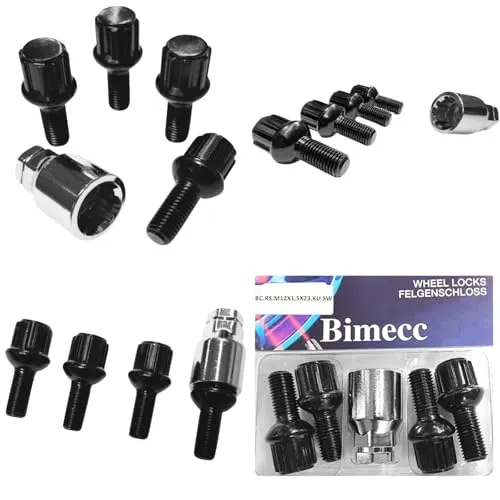 Felgenschloss M12x1,5x23mm Kugelbund R13 kompatibel mit Seat Skoda Smart VW 4x schwarze Felgenschlösser 4er-Set Felgensicherungen Radsicherungen Felgen-Diebstahlschutz Radschrauben Radbolzen Schrauben