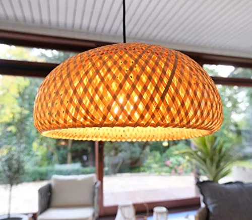 BOURGH Bambus Lampe GROSSETO - Hängelampe aus echtem Bambus - Hängeleuchte aus handgefertigtem Bambus, ideal für einen natürlichen Look in Wohnzimmer, Schlafzimmer oder Esszimmer. Nachhaltig und umweltfreundlich, bringt sie eine angenehme Atmosphäre.