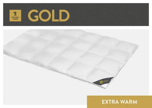 Spessarttraum Daunendecke Gold 135x200 cm - Bettdecken mit 100% Gänsedaunenfüllung, extrawarm für erholsamen Schlaf und angenehmes Schlafklima, ideal für Hausstauballergiker, bis 60 Grad waschbar.