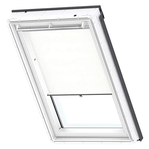 VELUX Sichtschutz-Rollo (RHL) für FK04, FK06, F04, F06 – Weiß - Seitenzug- & Springrollos, sorgt für Privatsphäre und lässt Tageslicht herein. Mit vormontierten Haken für einfache Installation und drei Höheneinstellungen.