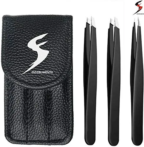 Pinzette Professionelle schräge Pinzette für Gesichtshaare Damen & Herren, 3-teiliges Professionelle Augenbrauen Pinzetten Set für Mähaarentfernung und Frauen (Schwarz 3 Stück)