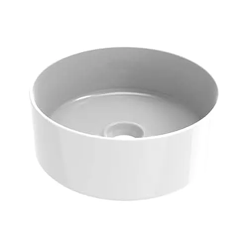 ERCOS Runder Keramik Aufsatzwaschtisch, Badezimmer Waschbecken Farbe Weiß Glänzend, ohne Überlauf, Größe Durchmesser 410 mm