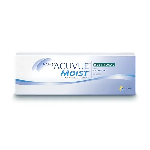 ACUVUE MOIST 1-DAY Multifocal Tageskontaktlinsen - Feuchtigkeit & UV-Schutz - Kontaktlinsen mit -2 dpt und BC 8.4, ideal für trockene Augen und lange Tragezeiten. Die LACREON Technologie sorgt für dauerhafte Feuchtigkeit und optimalen Komfort.