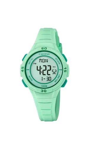 Calypso Kinderuhr Digital - Kautschuk Grün - Wasserdicht 10 ATM - Datum & Kalender Chronograph Doppelte Zeitzone Licht Alarm 12/24h - Junior Collection - K5830/1