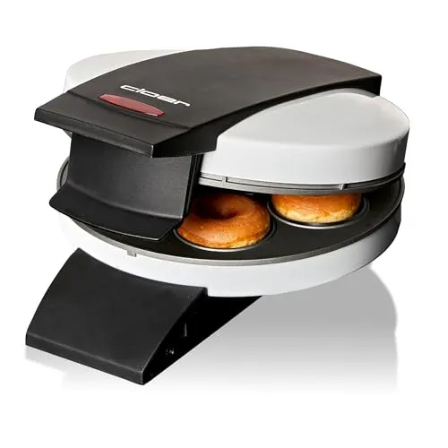 Cloer 6121 Donut Maker für 6 Mini-Donuts - Donutmaker mit Antihaftbeschichtung für einfache Reinigung und platzsparende Aufbewahrung. Bereiten Sie 6 köstliche Mini-Donuts gleichzeitig zu und genießen Sie den Backvorgang mit praktischer Kontrollleuchte.