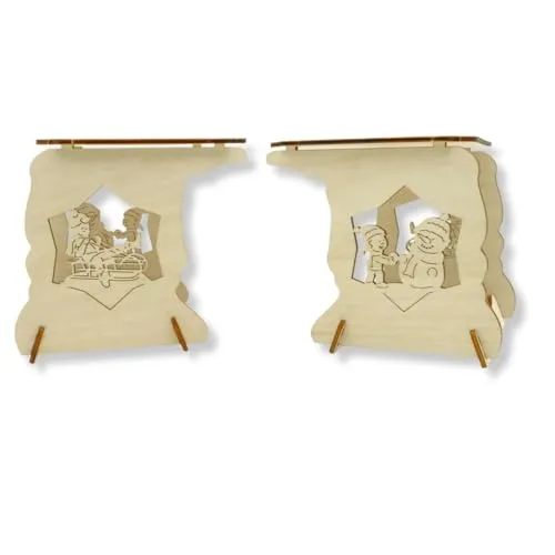 Holzkunst Schoenberg Schwibbogenerhöhung Schneemann aus Holz 2er-Set – Fensterbank Untersatz für Lichterbogen – Schwibbogen Untersatz – zum einfachen zusammenstecken