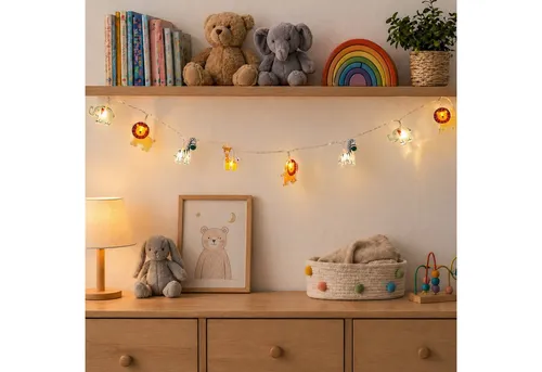 MARELIDA LED-Lichterkette ZOO Safari 10 leuchtende Tiere für Kinderzimmer 0,9m Timer, 10-flammig