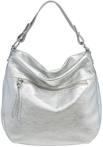 Caspar Schultertasche Damen Leder Mini Shopper in silber von Caspar