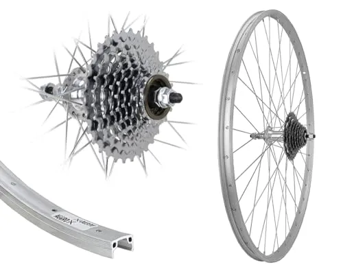 AGGRO-X 28 Zoll Alu Hinterrad 19-622 Silber Laufrad Felge Felgenbremse inkl. 9 Fach Zahnkranz 27 Gang
